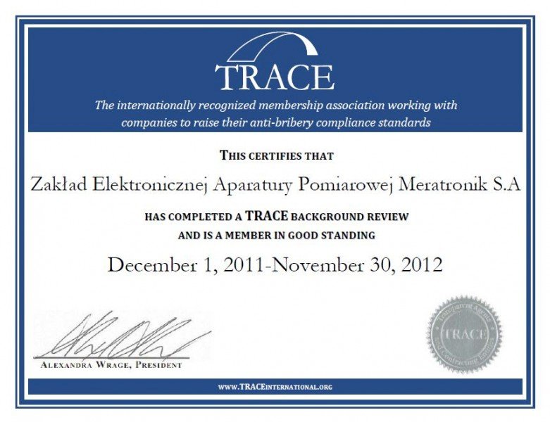 TRACE membership certificate for Meratronik S.A.